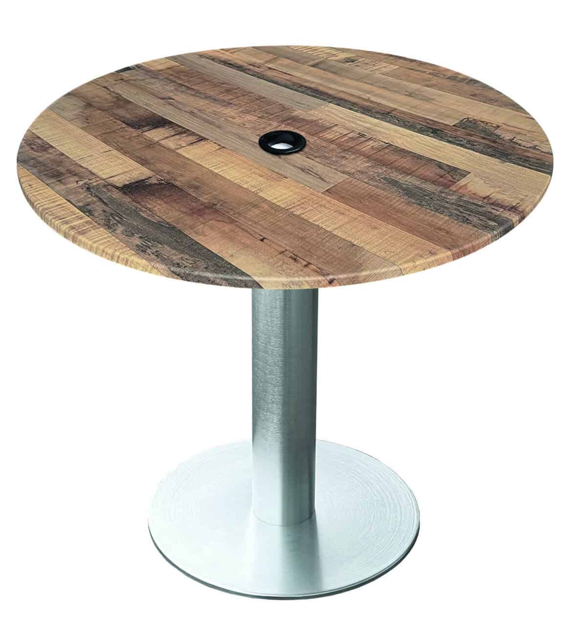 30-Inch-Tall-IndoorOutdoor-Table-with-32-Inch-Diameter-Rustic-Round-Top-with-Umbrella-Hole-Brushed-Aluminum-Base-and-18-Inch-Diameter-Foot