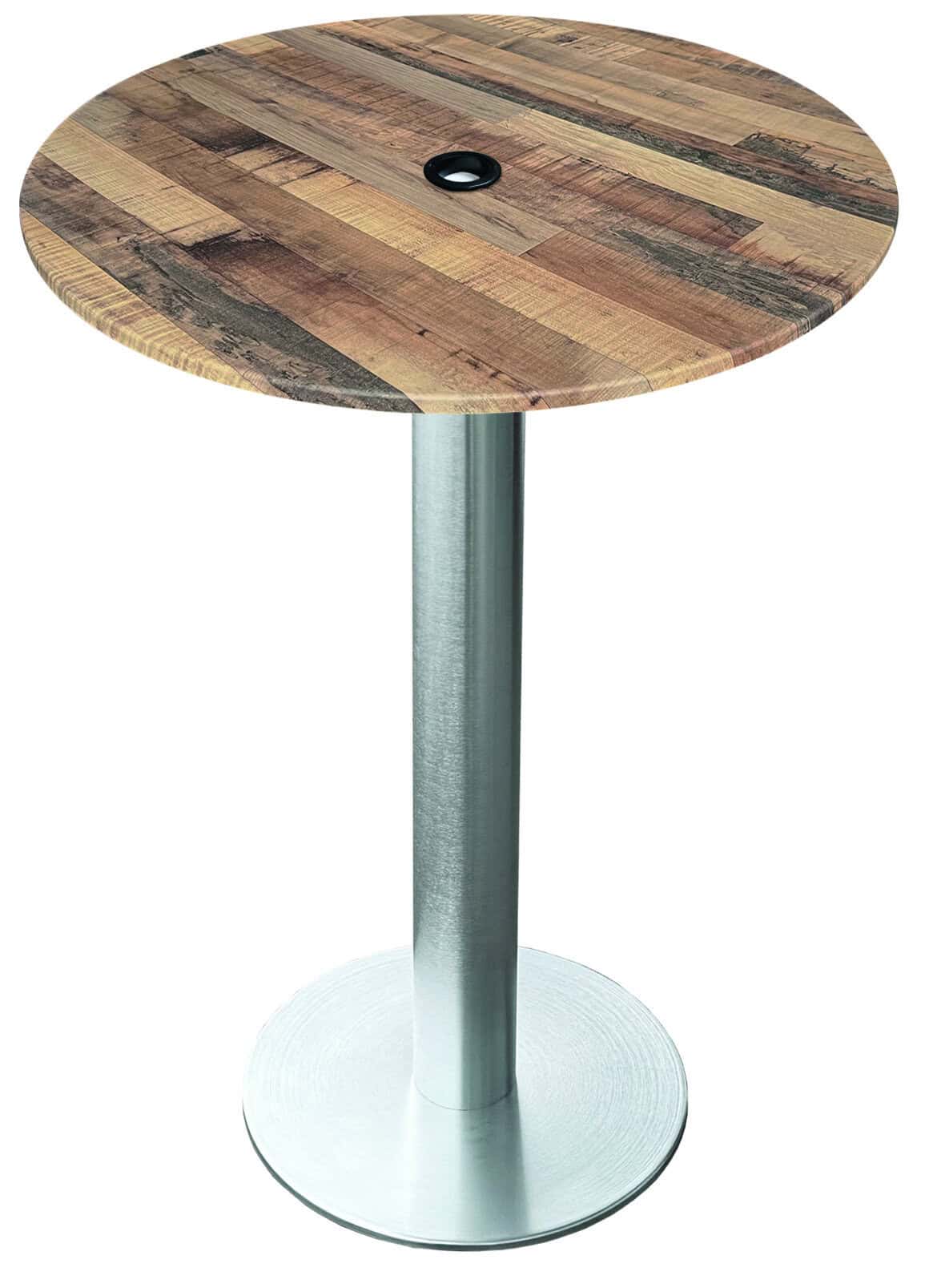 36-Inch-Tall-IndoorOutdoor-Table-with-32-Inch-Diameter-Rustic-Round-Top-with-Umbrella-Hole-Brushed-Aluminum-Base-and-18-Inch-Diameter-Foot
