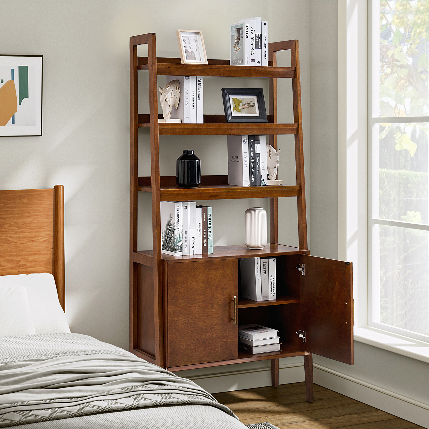 Andres-Walnut-Solid-Wood-Mid-Century-Modern-Ladder-Bookcase-2
