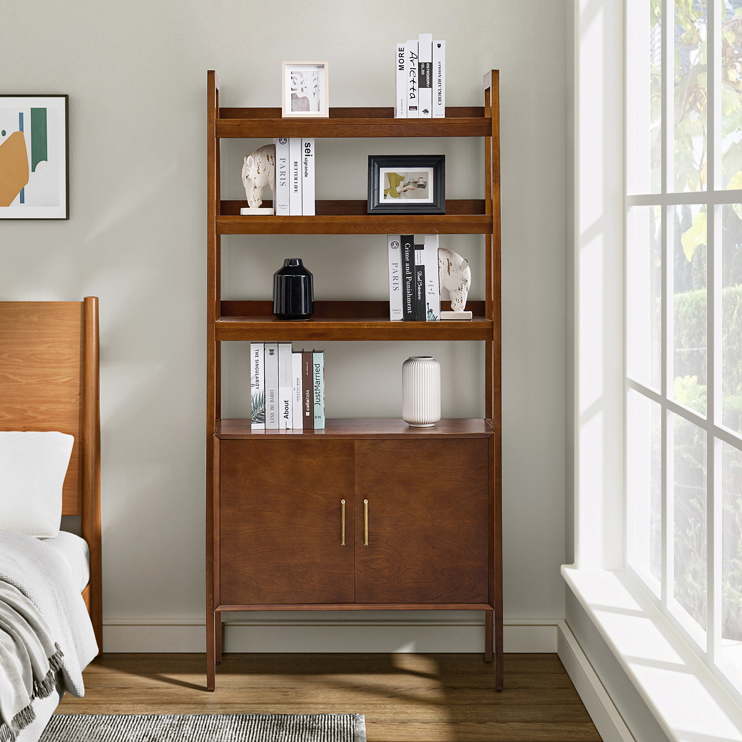 Andres-Walnut-Solid-Wood-Mid-Century-Modern-Ladder-Bookcase