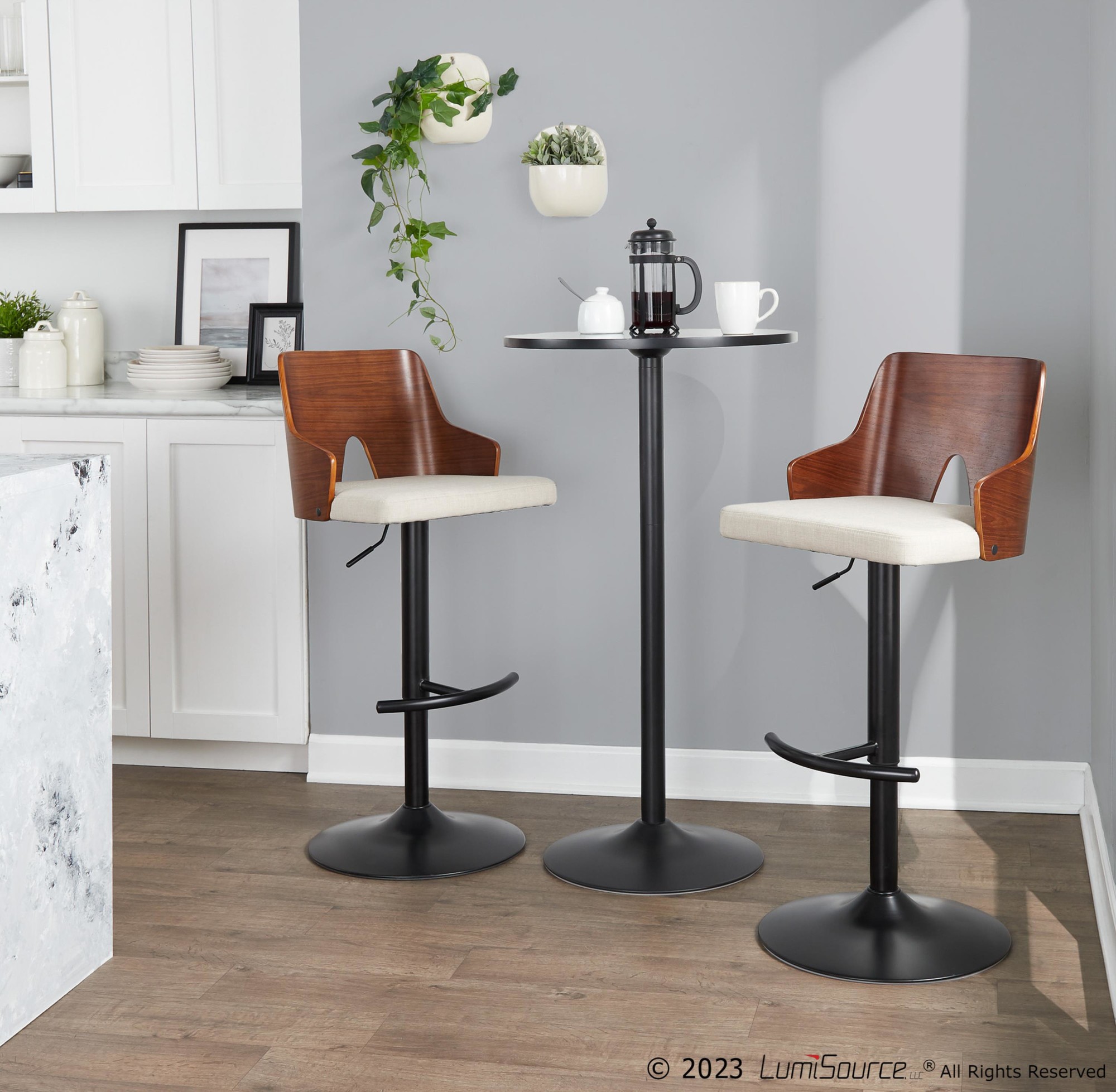 Ariana-Mid-Century-Modern-Adjustable-Swivel-Barstool-Black-Walnut-Beige-Set-of-2-2
