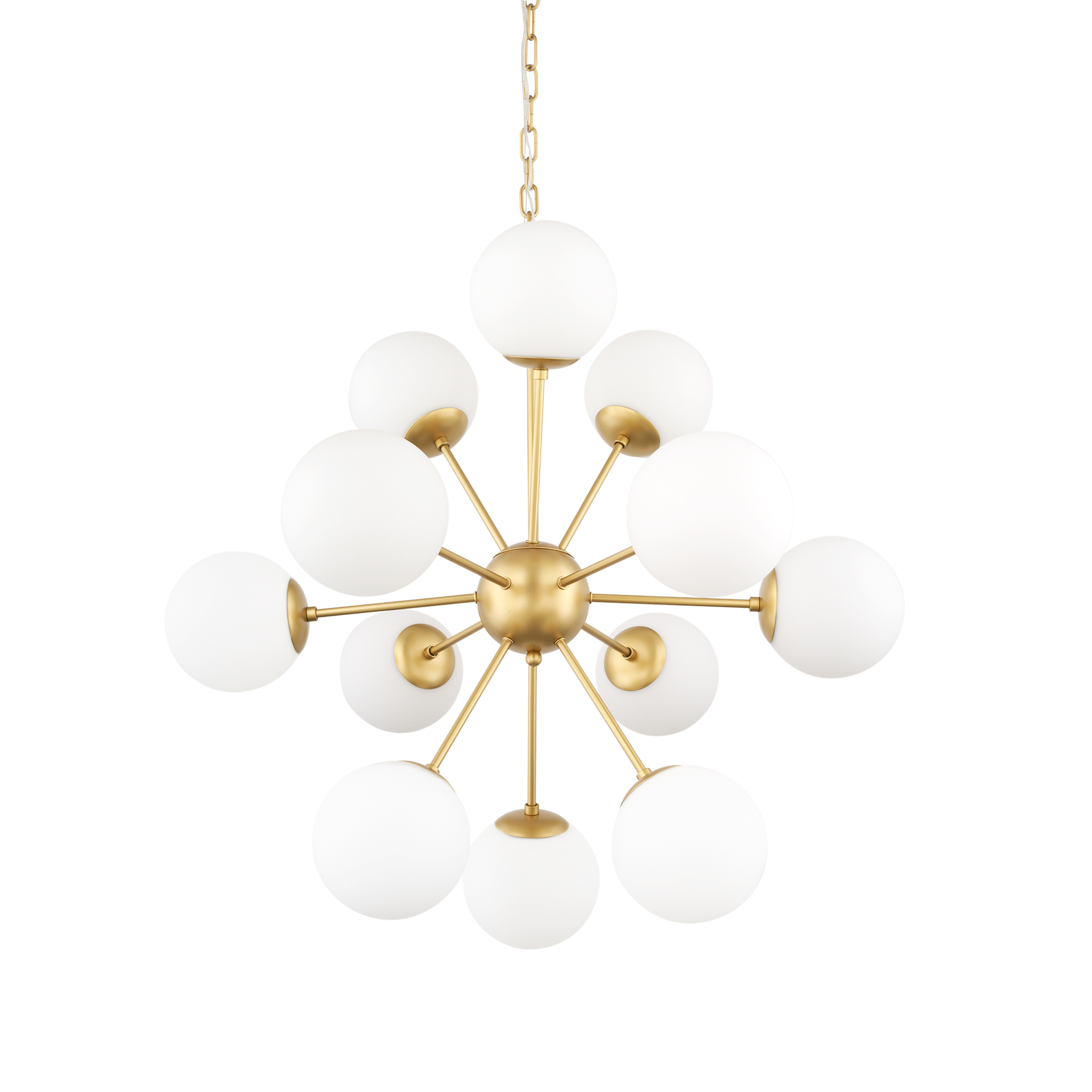 Barbara-Brushed-Gold-Metal-w-Frosted-Glass-Globes-11-Light-Chandelier