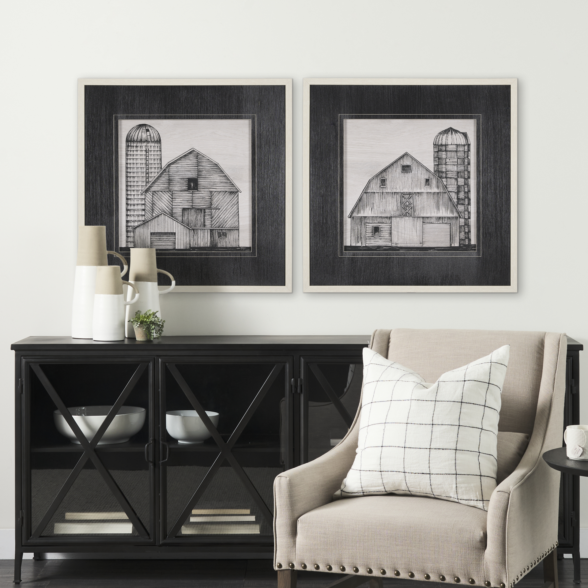 Barn-Buildings-I-by-Mercana-Studio-a-Hand-Embelished-Textured-Framed-Art-Print-Matted-under-Glass-1