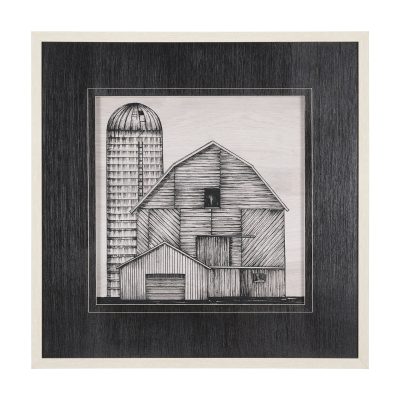 Barn-Buildings-I-by-Mercana-Studio-a-Hand-Embelished-Textured-Framed-Art-Print-Matted-under-Glass