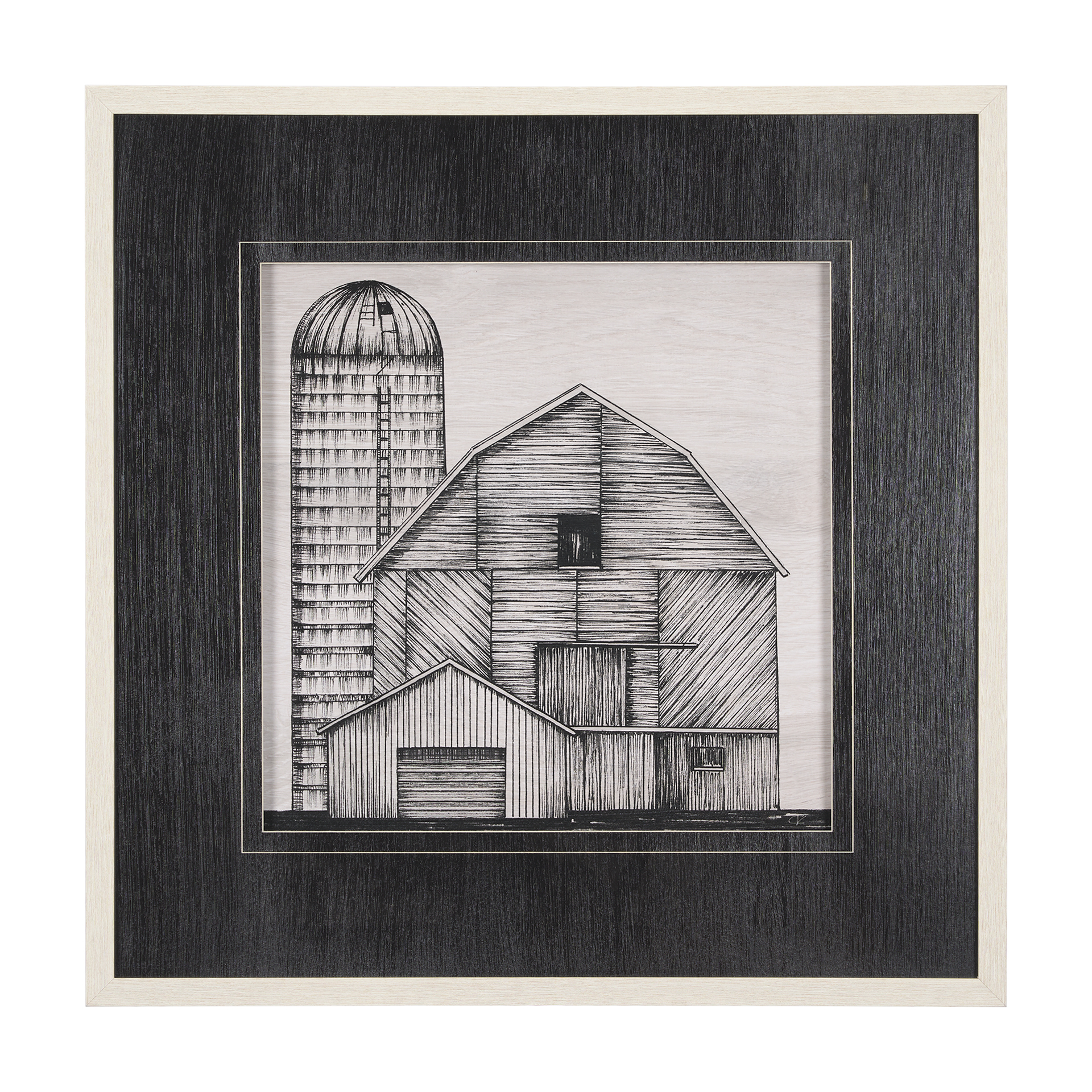 Barn-Buildings-I-by-Mercana-Studio-a-Hand-Embelished-Textured-Framed-Art-Print-Matted-under-Glass
