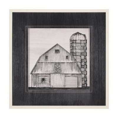 Barn-Buildings-II-by-Mercana-Studio-a-Hand-Embelished-Textured-Framed-Art-Print-Matted-under-Glass