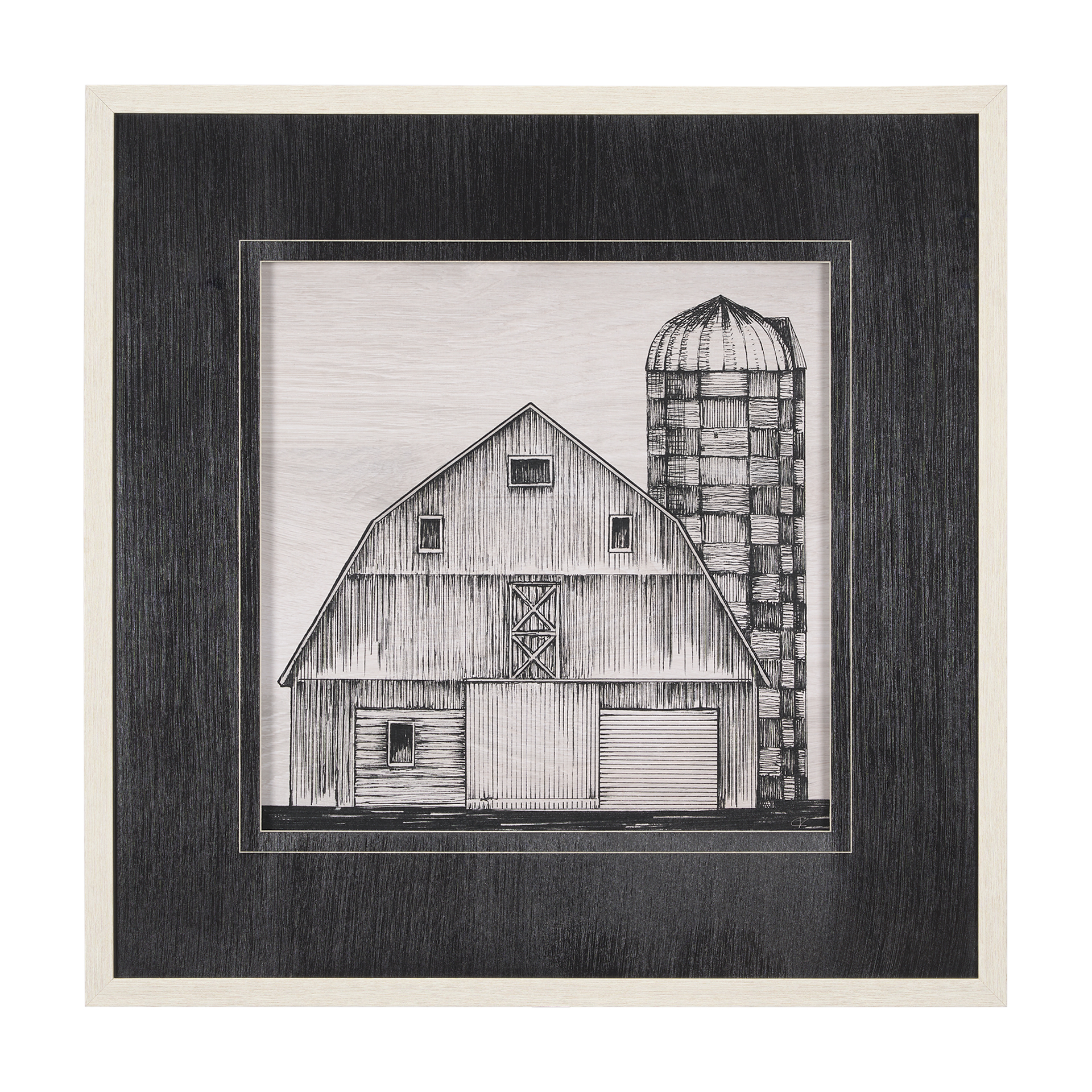 Barn-Buildings-II-by-Mercana-Studio-a-Hand-Embelished-Textured-Framed-Art-Print-Matted-under-Glass
