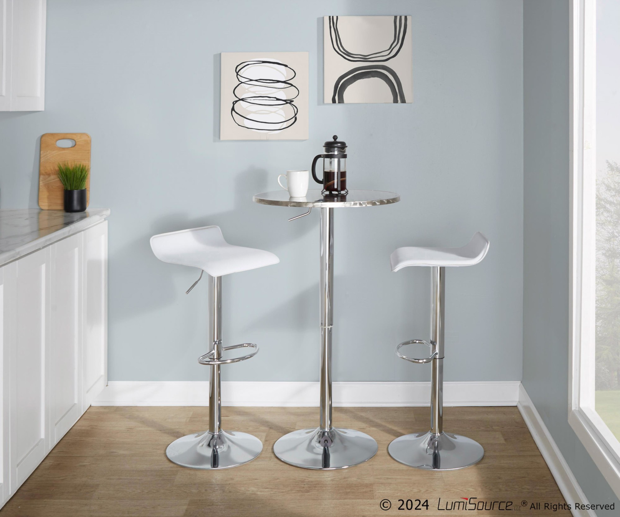 Bistro-Round-Ale-Contemporary-Adjustable-Bar-Set-Silver-White