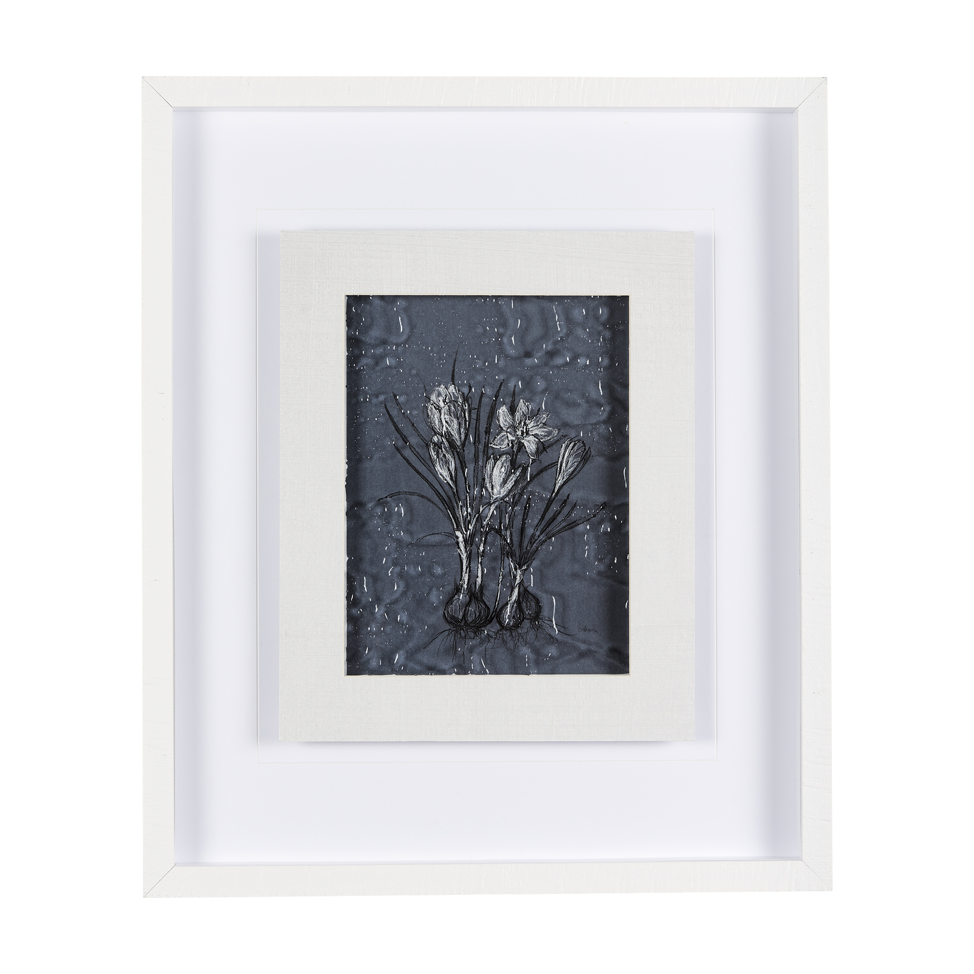Botanical-sketches-V-Blue-by-Mercana-Studio-Hand-Embelished-Framed-Art-Print-Matted-under-Glass