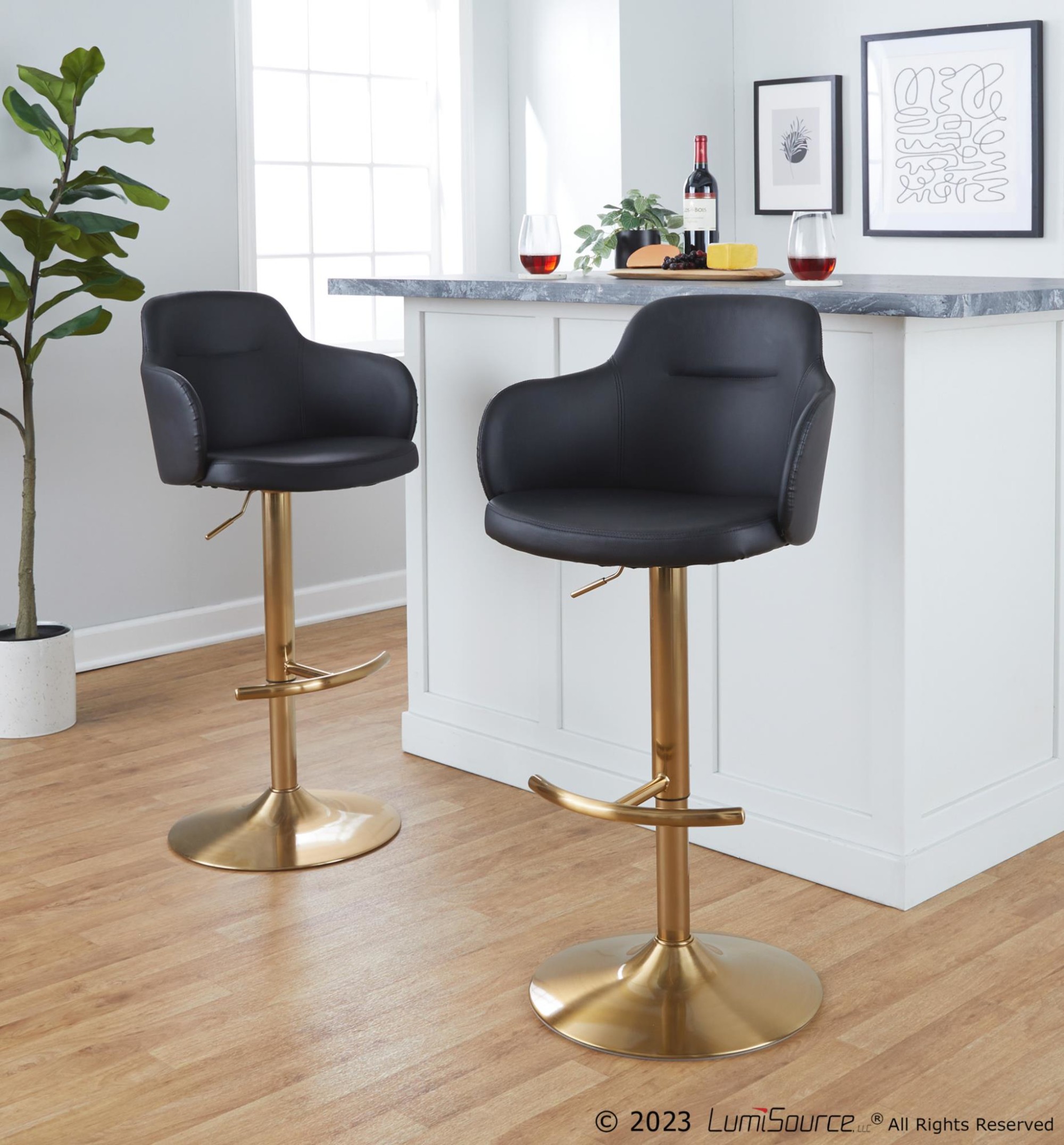 Boyne-Black-Faux-Leather-Gold-Contemporary-Adjustable-Barstools-Set-of-2