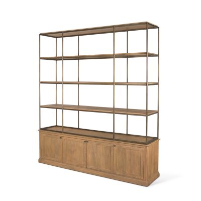 Braxton-Light-Brown-Wood-w-Antiqued-Brass-Metal-3-Tiers-2-Door-Shelving-Unit