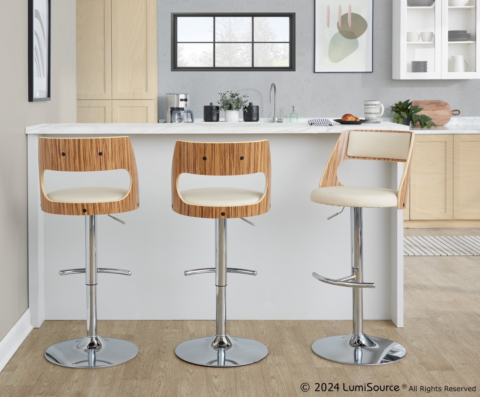 Cecina-Mid-Century-Modern-Swivel-Barstool-Chrome-Zebra-Cream-Set-of-2