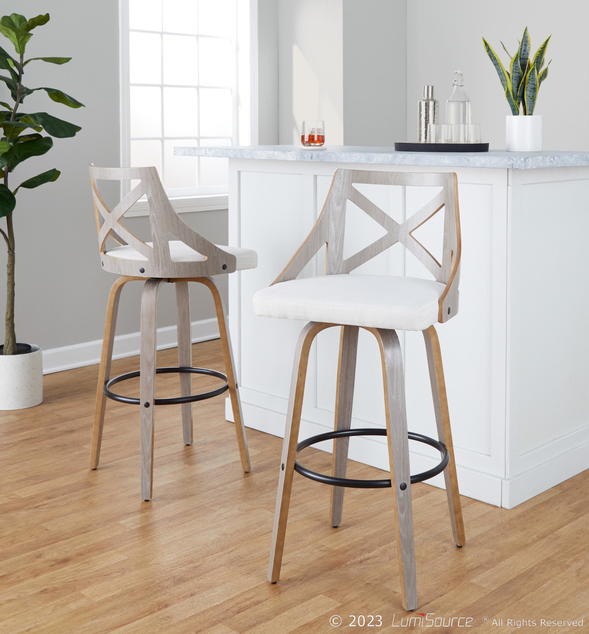 Charlotte-Farmhouse-Light-Grey-Swivel-Barstools-w-Black-Metal-Footrest-Set-of-2