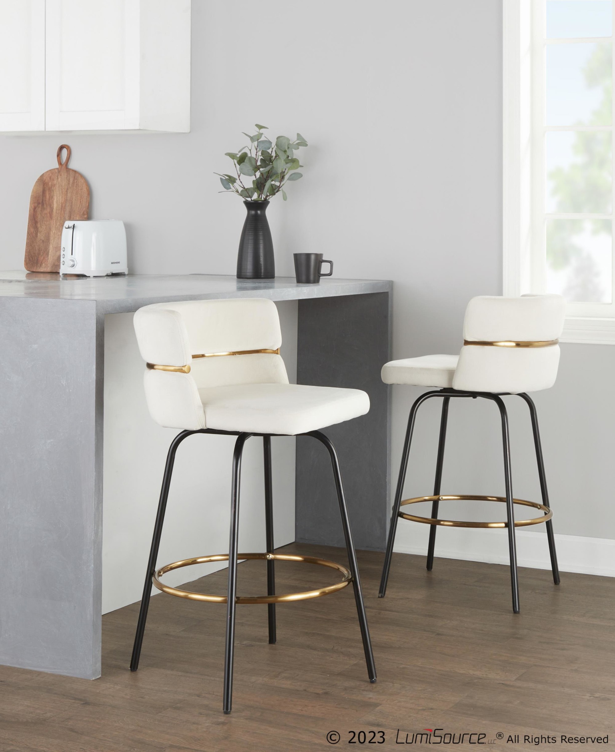 Cinch-26-Contemporary-Black-Metal-Cream-Velvet-Swivel-Stools-Set-of-2