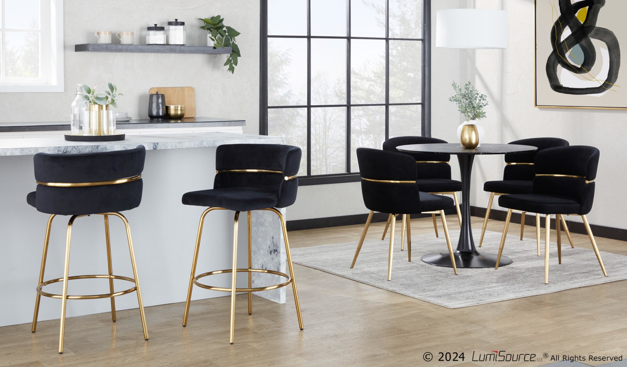 Cinch-26-Gold-Black-Velvet-Swivel-Counter-Stools-Set-of-2-2