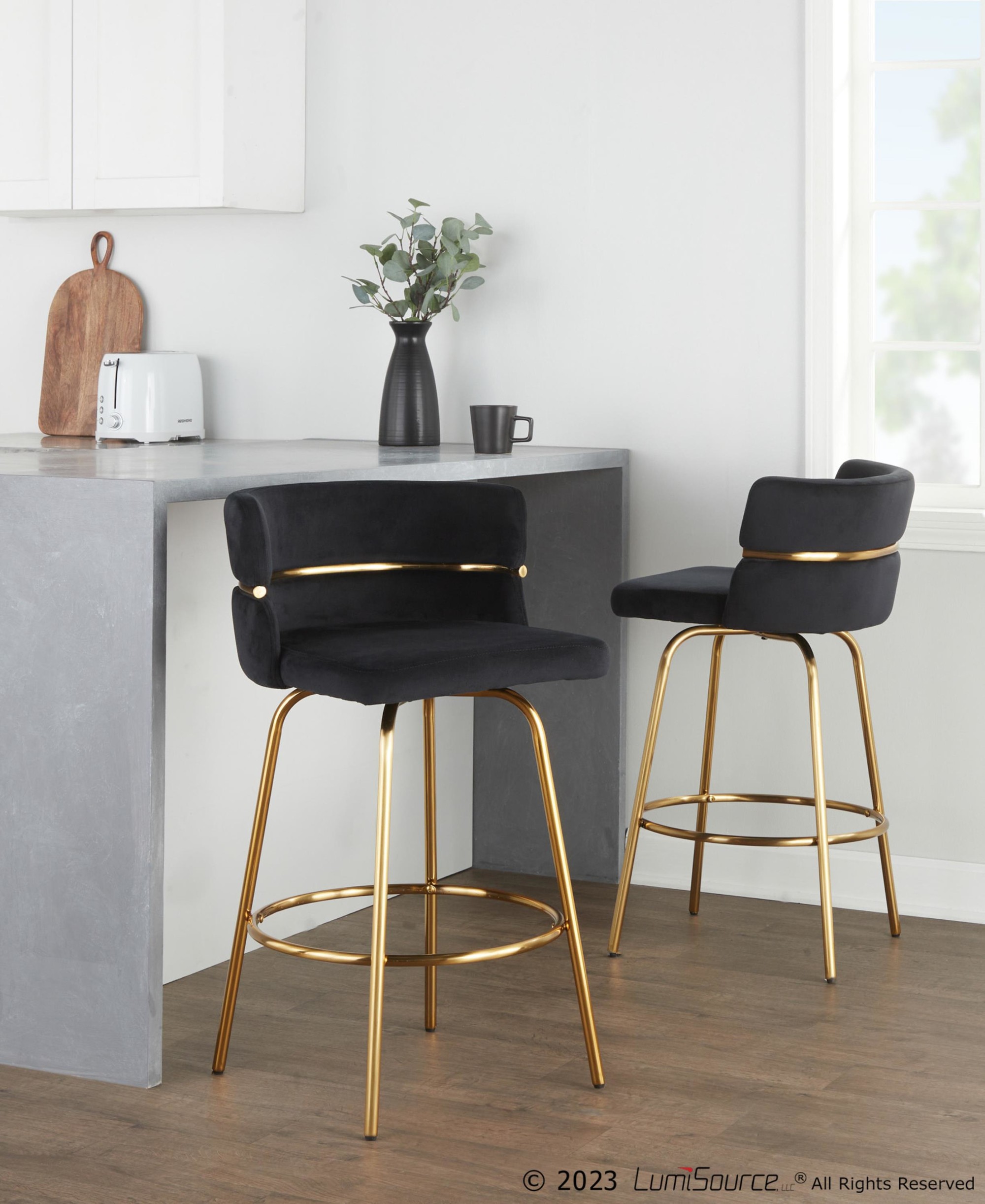 Cinch-26-Gold-Black-Velvet-Swivel-Counter-Stools-Set-of-2