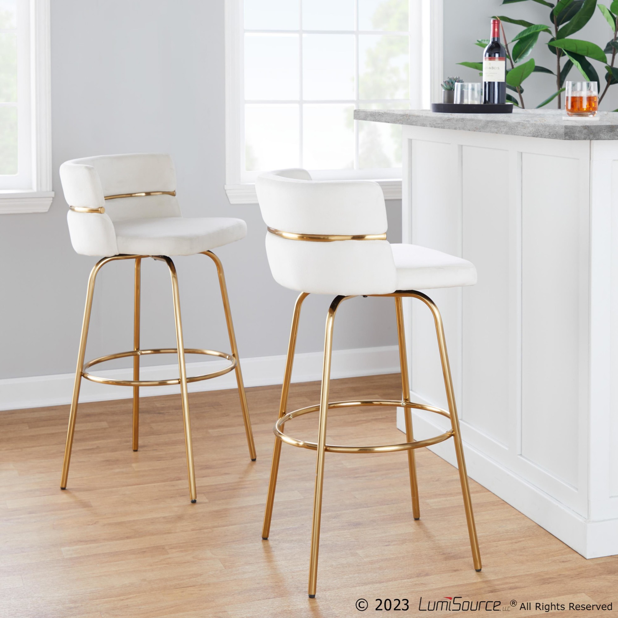 Cinch-30-Gold-Cream-Velvet-Swivel-Barstools-Set-of-2