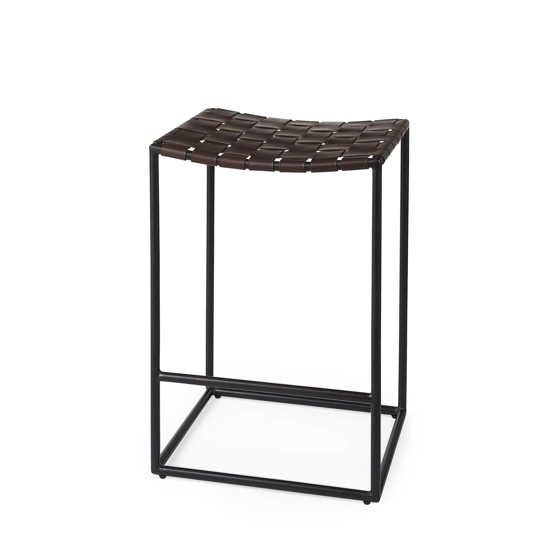 Clarissa-18.0L-x-16.0W-x-26.25H-Dark-Brown-Woven-Leather-Seat-W-Black-Iron-Frame-Counter-Stool