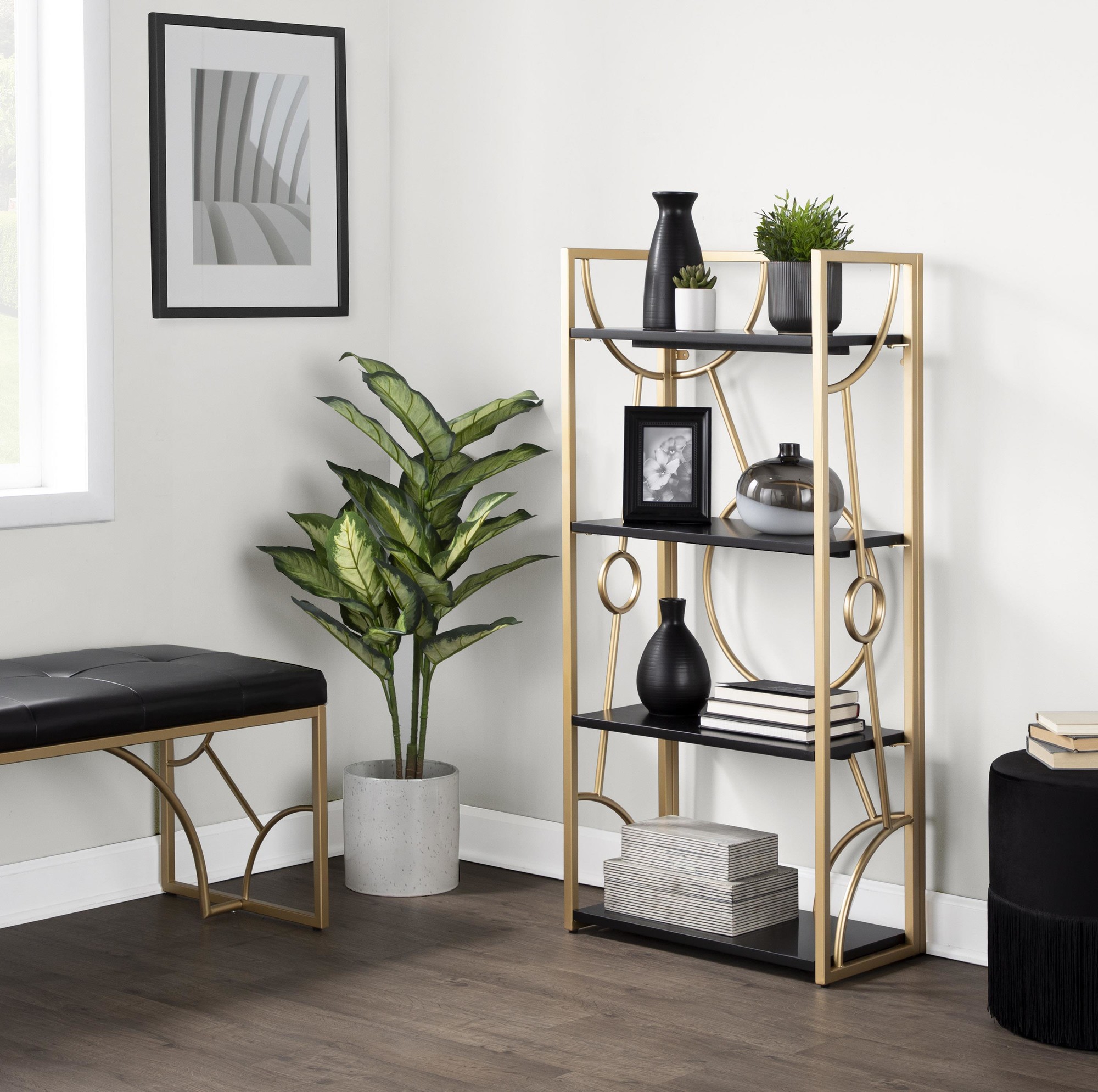 Constellation-Contemporary-Gold-and-Black-Wood-Bookcase-1