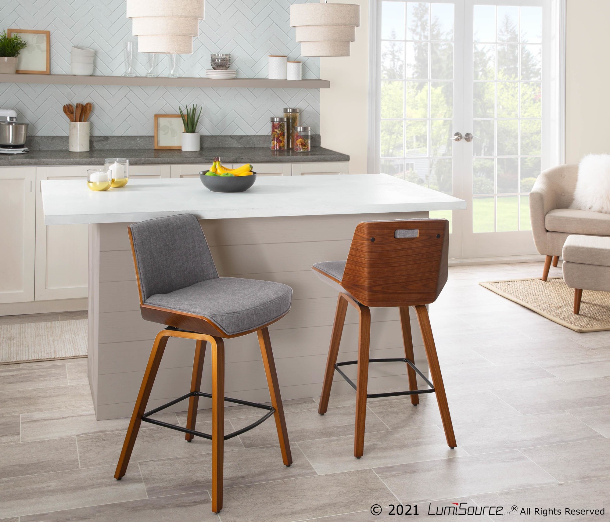 Corazza-Walnut-Wood-Light-Grey-Mid-Century-Modern-Counter-Stool