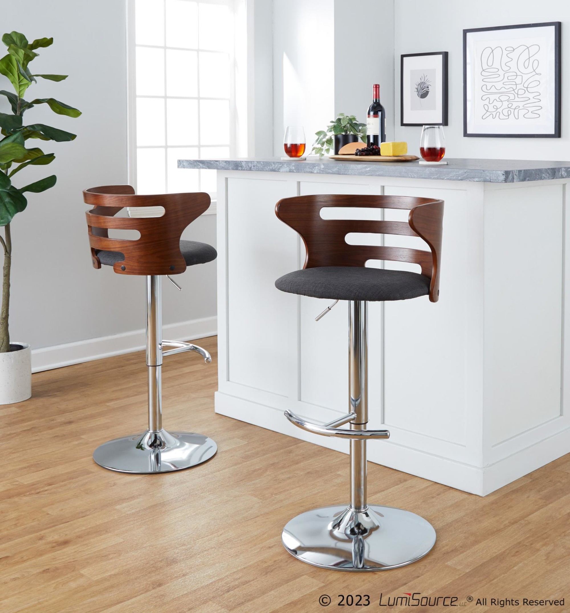 Cosi-Mid-Century-Modern-Adjustable-Swivel-Barstool-Chrome-Walnut-Charcoal-Set-of-2-2