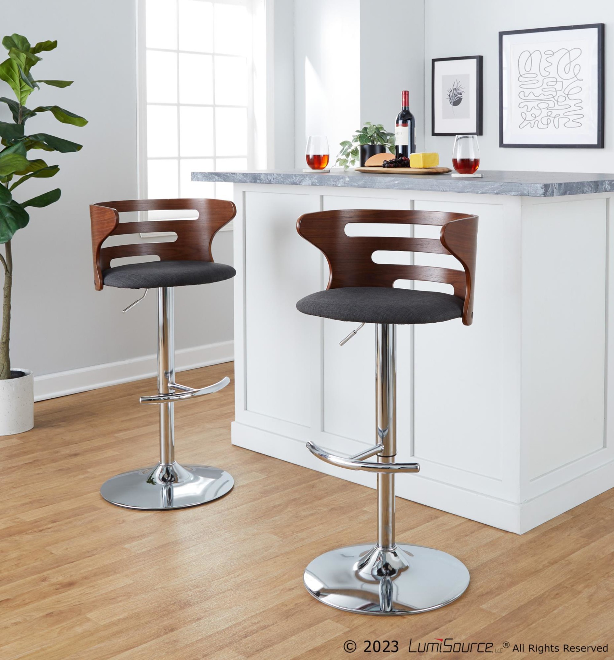 Cosi-Mid-Century-Modern-Adjustable-Swivel-Barstool-Chrome-Walnut-Charcoal-Set-of-2-3