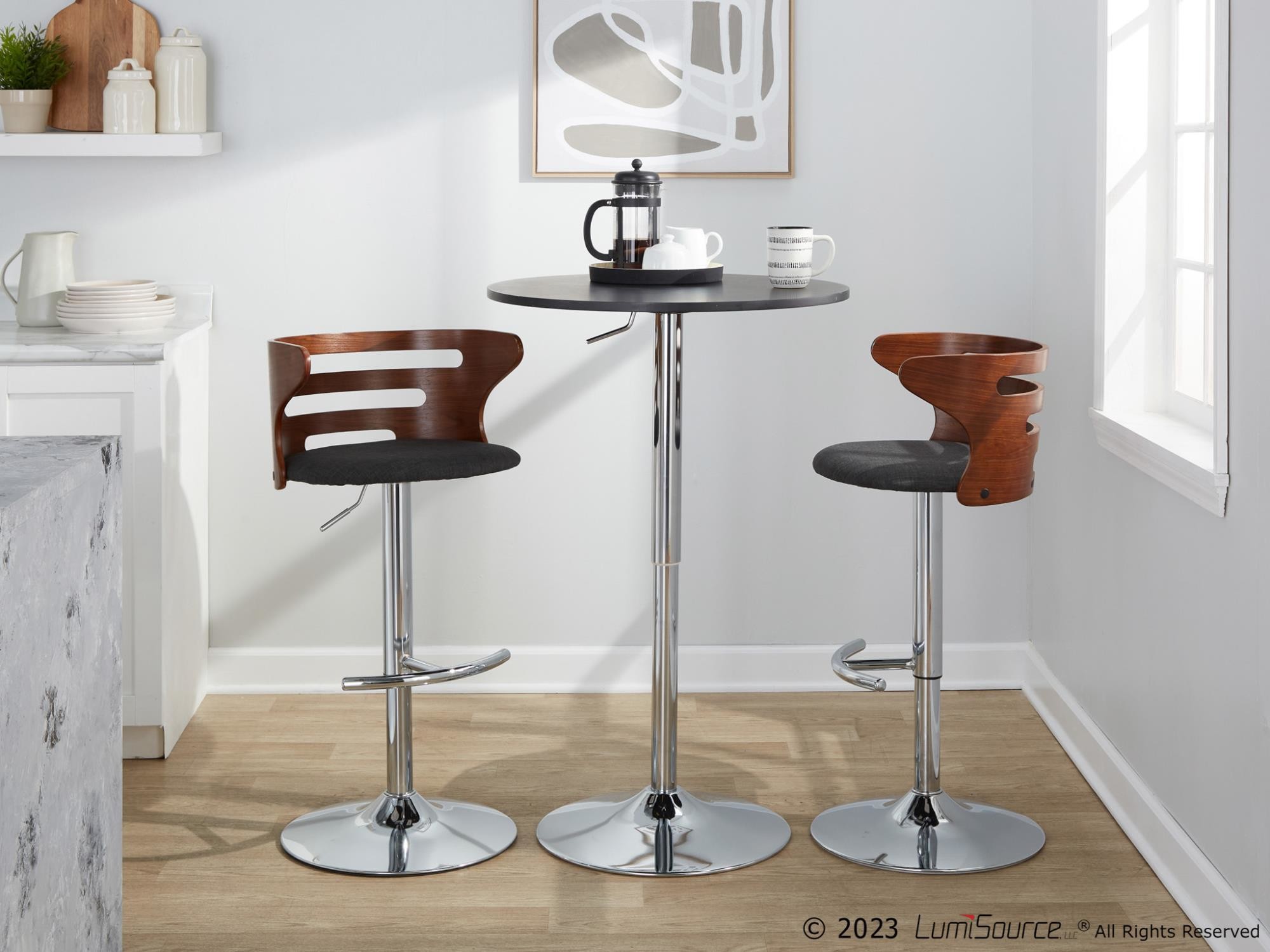 Cosi-Mid-Century-Modern-Adjustable-Swivel-Barstool-Chrome-Walnut-Charcoal-Set-of-2