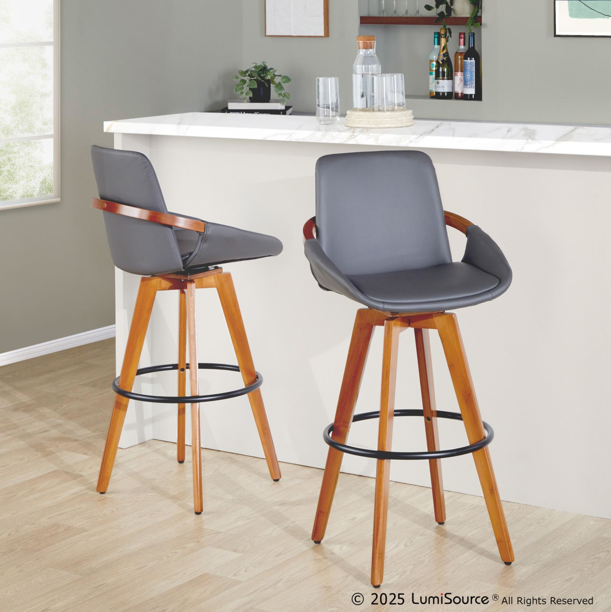 Cosmo-29-Inch-Mid-Century-Walnut-Bamboo-and-Grey-Faux-Leather-Swivel-Barstool-1