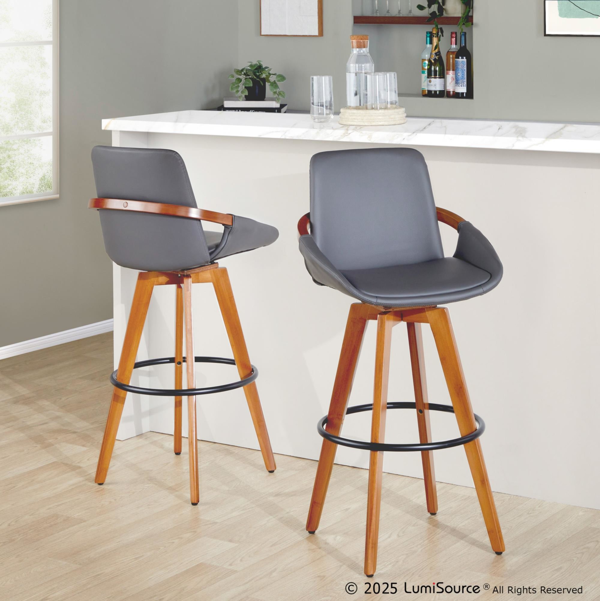 Cosmo-29-Inch-Mid-Century-Walnut-Bamboo-and-Grey-Faux-Leather-Swivel-Barstool