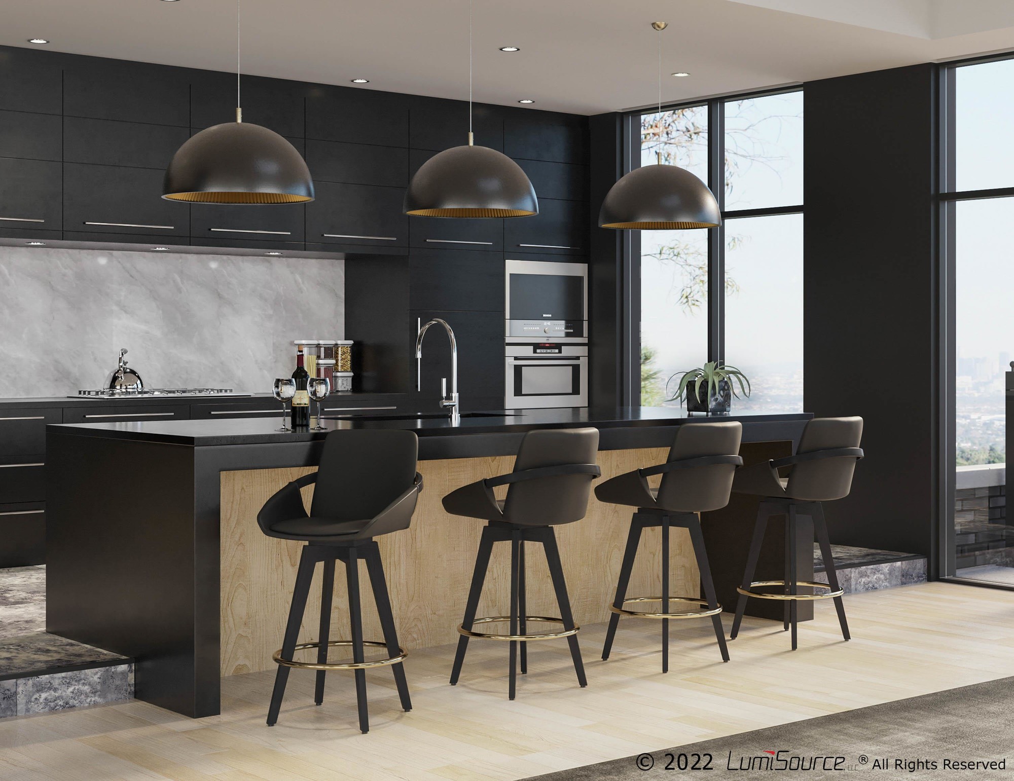 Cosmo-Black-Faux-Leather-Contemporary-Swivel-Counter-Stool-Set-of-2