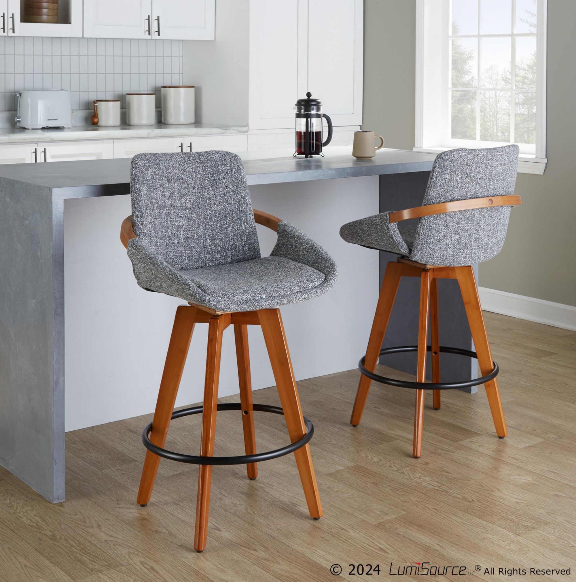Cosmo-Mid-Century-Walnut-and-Grey-Noise-Fabric-Counter-Stool-1