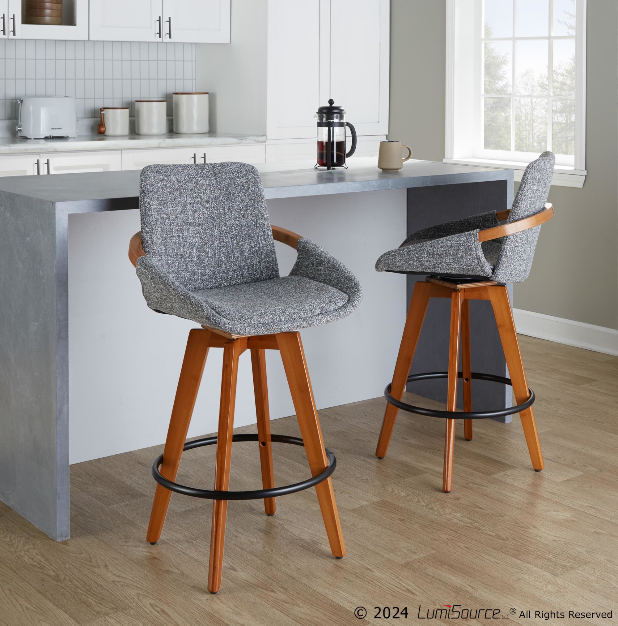Cosmo-Mid-Century-Walnut-and-Grey-Noise-Fabric-Counter-Stool-2