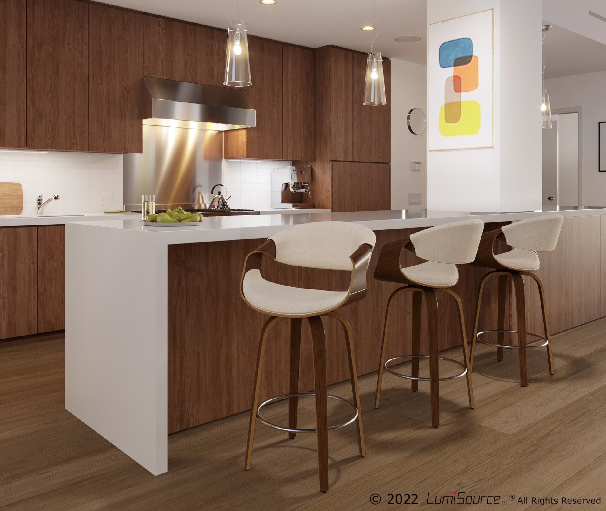 Curvini-Mid-Century-Modern-Walnut-and-Cream-Counter-Stools-Set-of-2