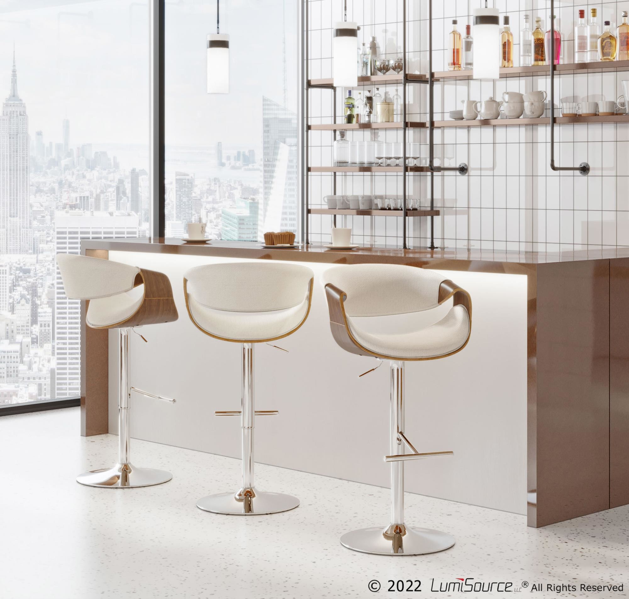 Curvo-Chrome-and-Walnut-Mid-Century-Modern-Barstool-Set-of-3