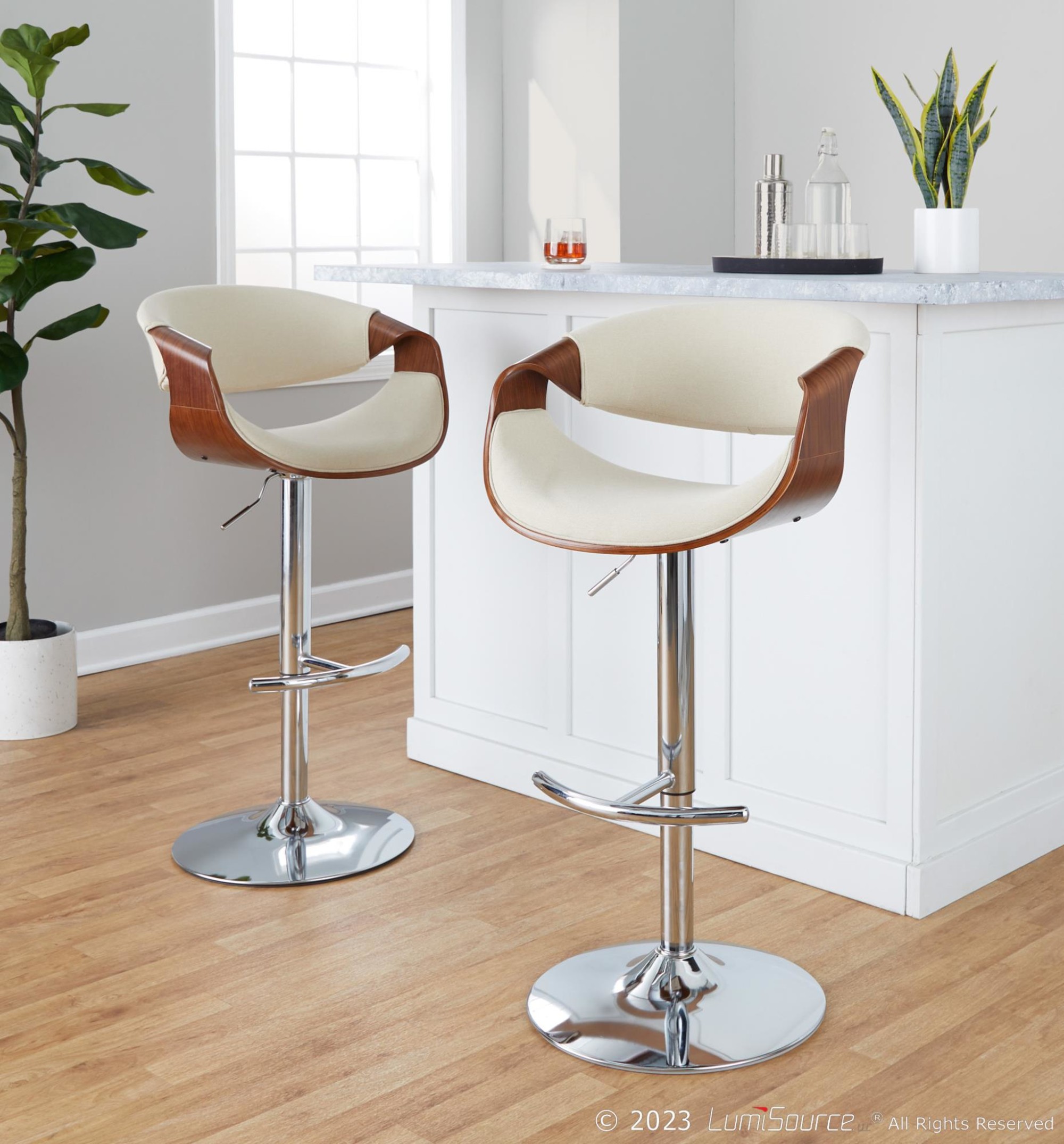 Curvo-Cream-Fabric-Mid-Century-Modern-Swivel-Barstool-Set-of-2