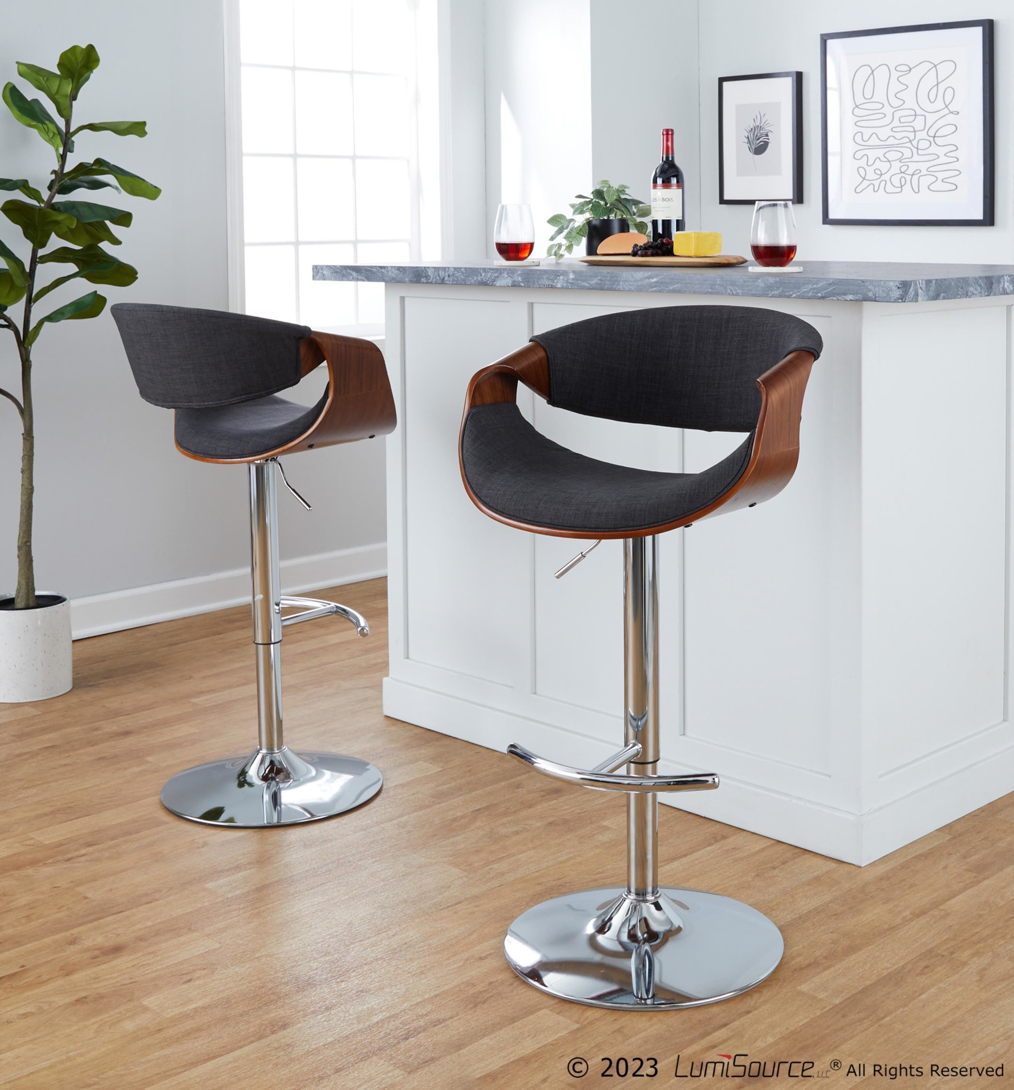 Curvo-Mid-Century-Modern-Swivel-Barstool-Chrome-Walnut-Charcoal-Set-of-2-2