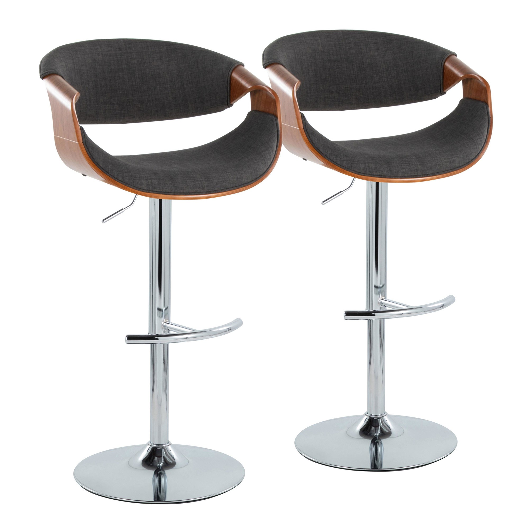 Curvo-Mid-Century-Modern-Swivel-Barstool-Chrome-Walnut-Charcoal-Set-of-2-4