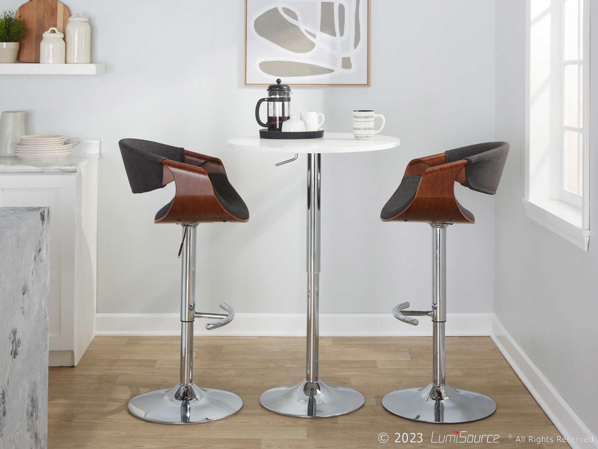 Curvo-Mid-Century-Modern-Swivel-Barstool-Chrome-Walnut-Charcoal-Set-of-2