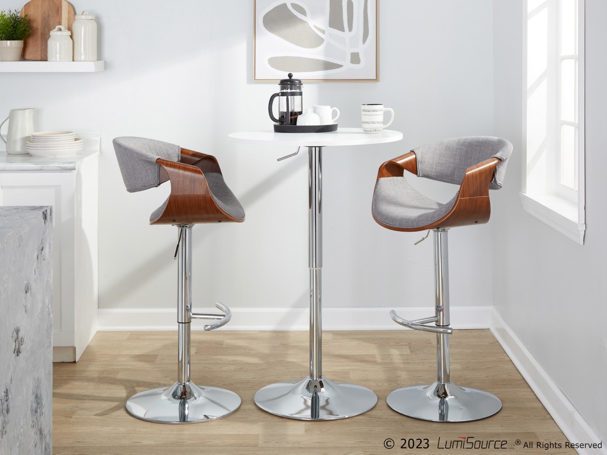 Curvo-Mid-Century-Modern-Swivel-Barstool-Chrome-Walnut-Light-Grey-Set-of-2