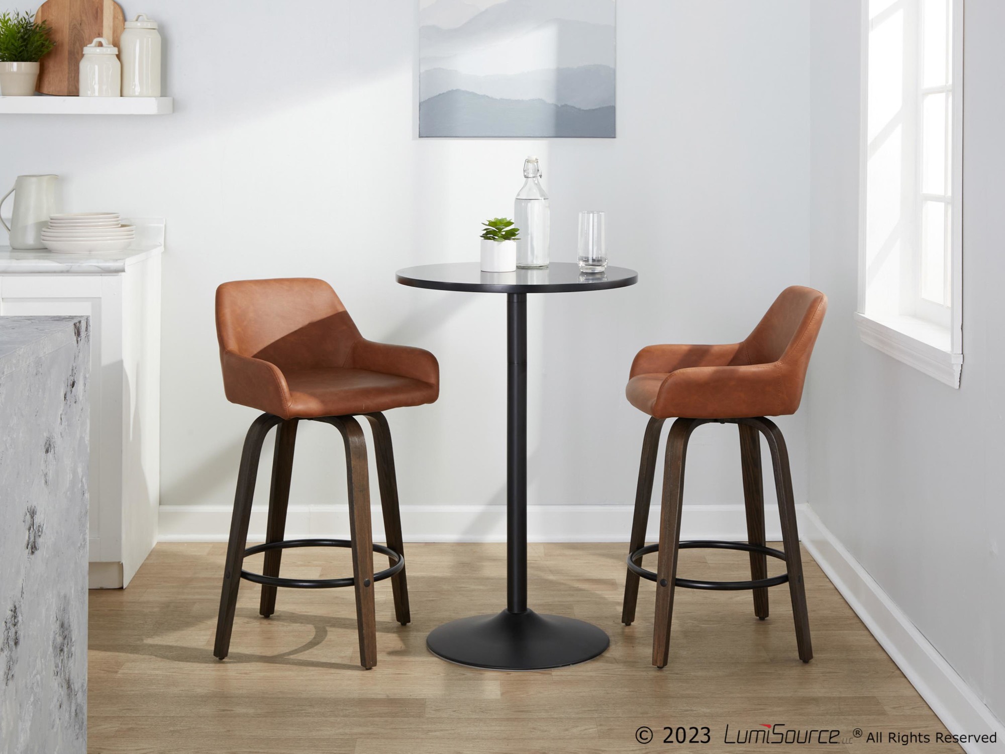 Daniella-26-Contemporary-Walnut-and-Camel-Swivel-Stools-w-Black-Metal-Footrest-Set-of-2-2