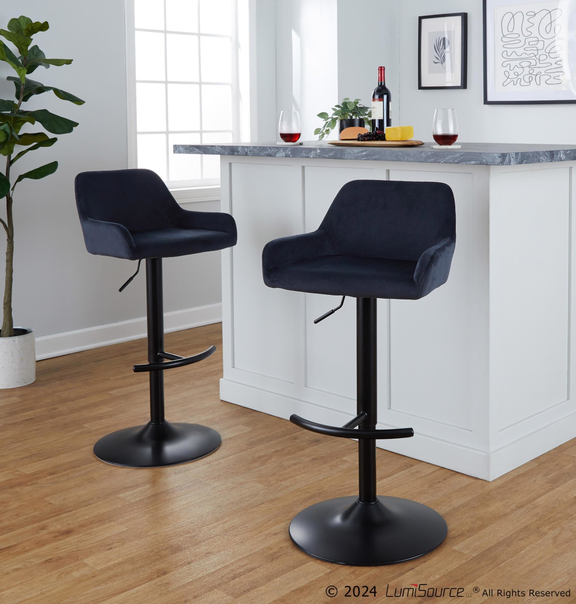 Daniella-Black-Velvet-Contemporary-Adjustable-Swivel-Barstools-Set-of-2-2