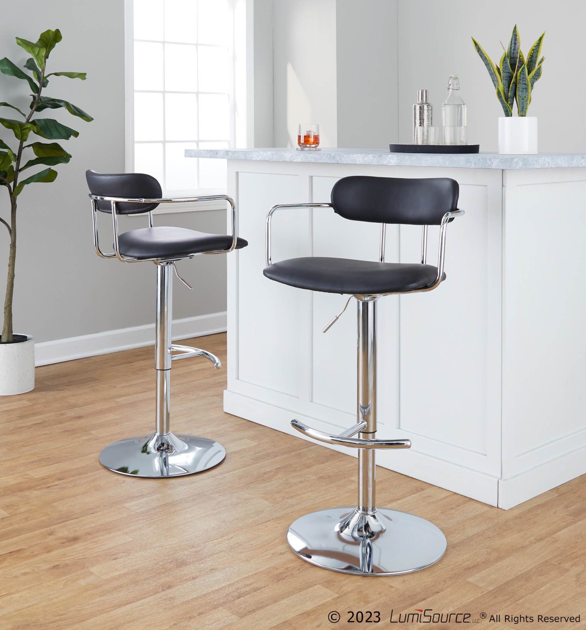Demi-Black-Faux-Leather-Chrome-Contemporary-Swivel-Barstools-Set-of-2-2
