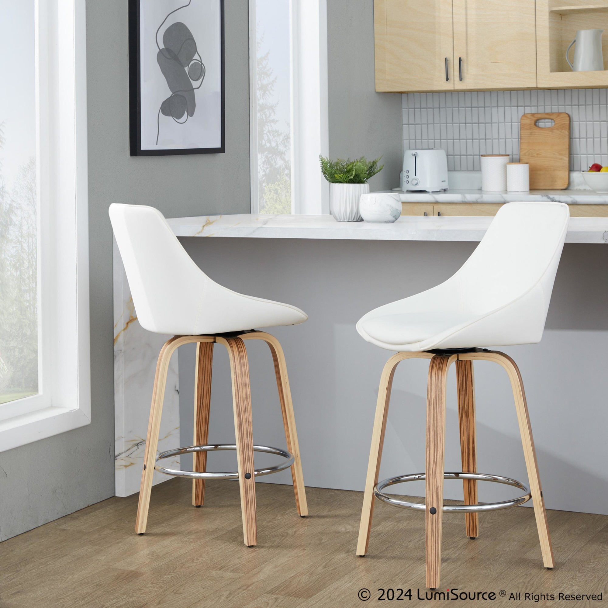 Diana-26-Contemporary-Zebra-Wood-White-Swivel-Stools-Set-of-2-1