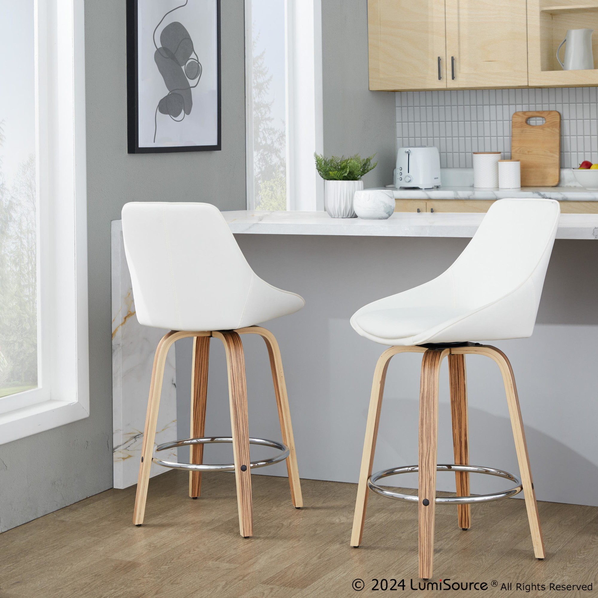 Diana-26-Contemporary-Zebra-Wood-White-Swivel-Stools-Set-of-2