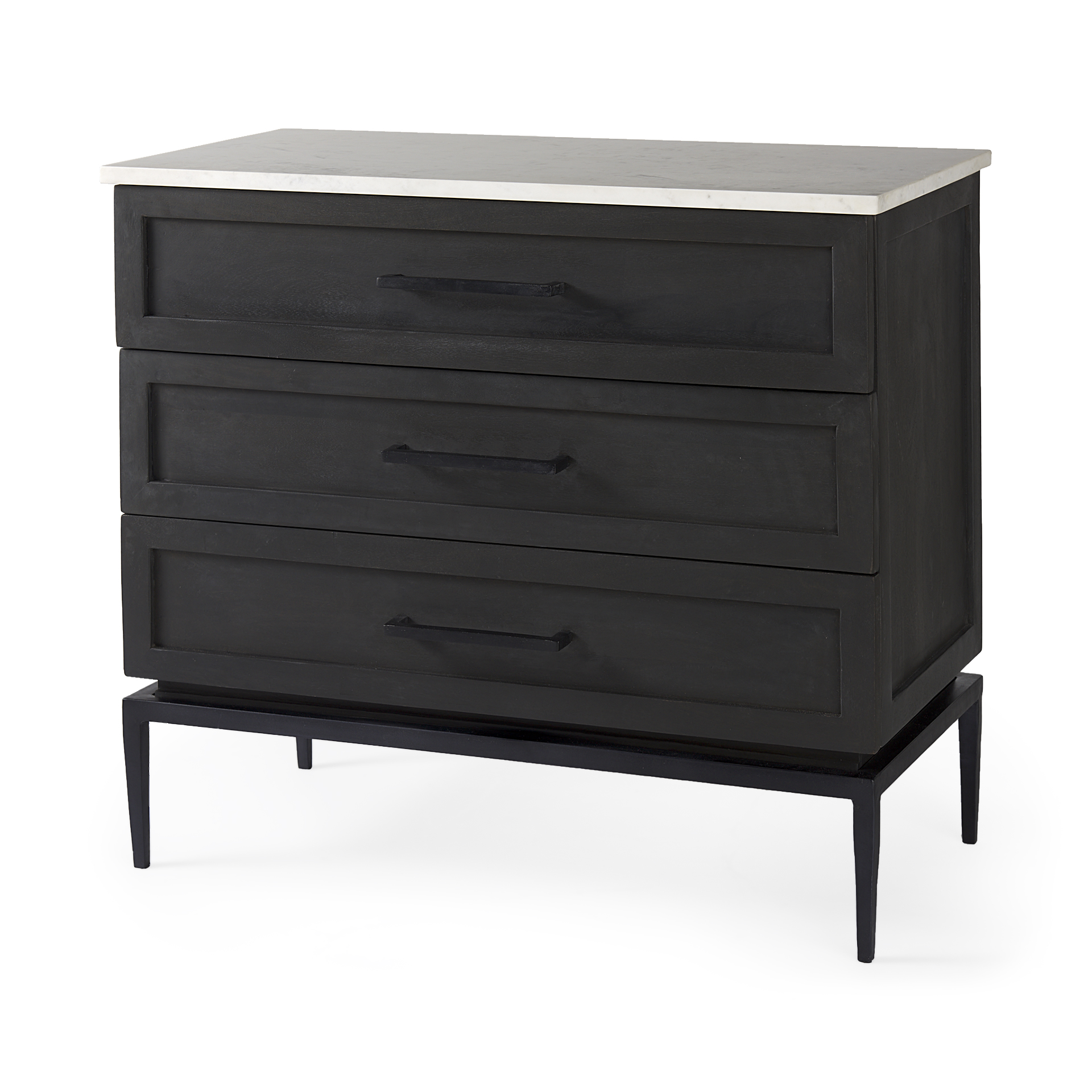 Divina-Black-Brown-Wood-w-White-Marble-Top-and-Black-Metal-Base-Accent-Cabinet