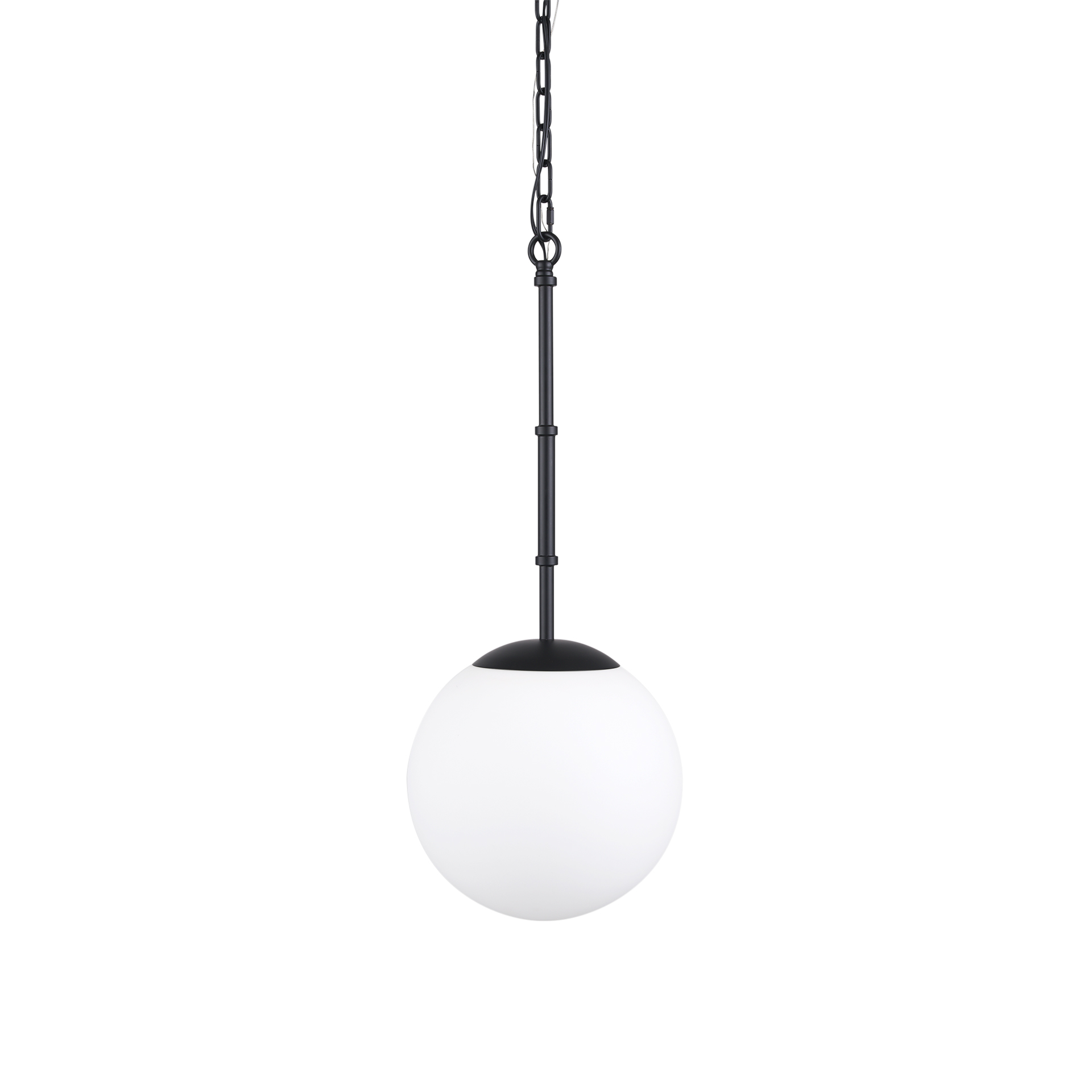 Edie-Matte-Black-Metal-w-Frosted-Glass-Globe-1-Light-Pendant