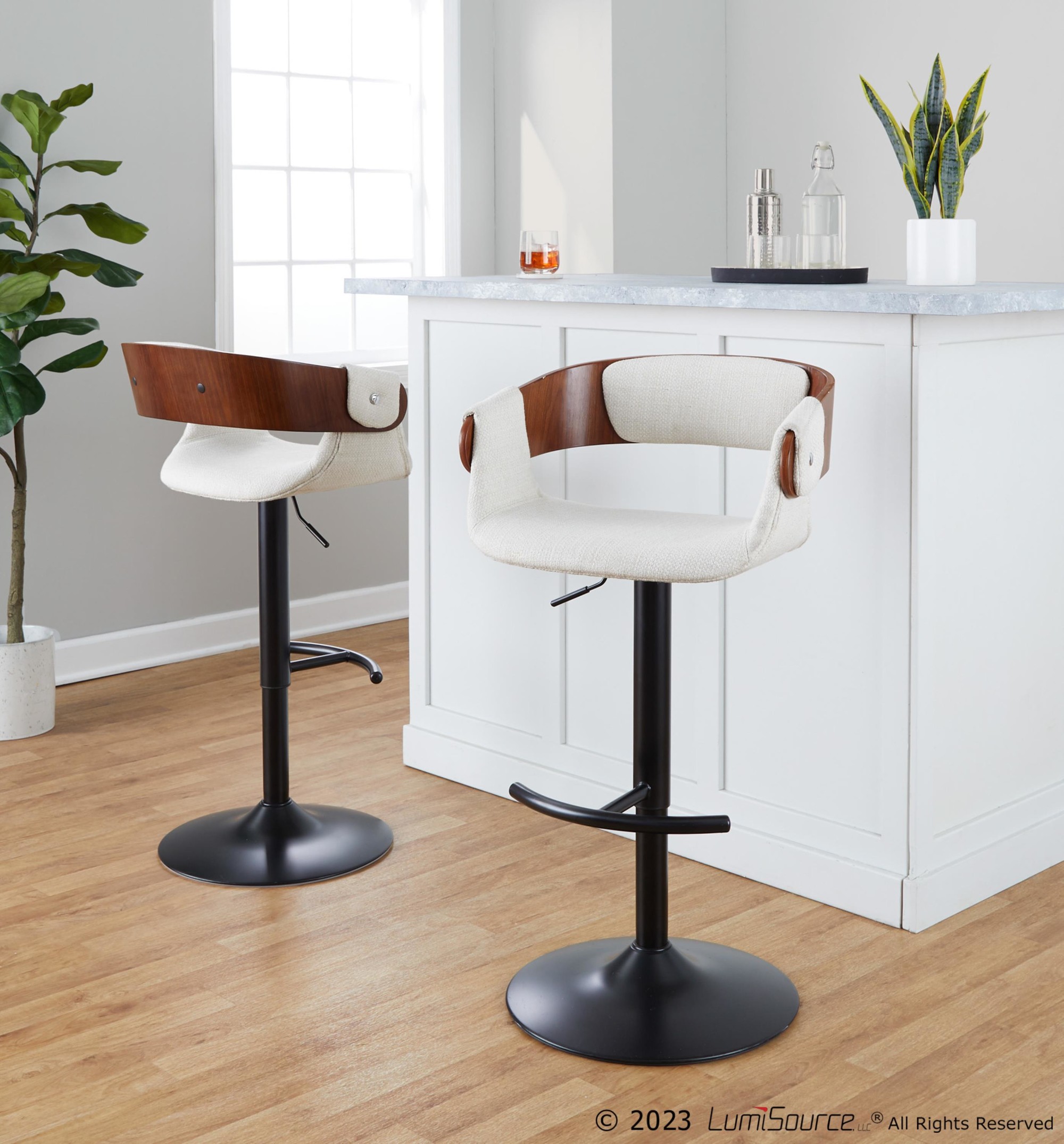 Elisa-Mid-Century-Modern-Cream-Fabric-Adjustable-Barstools-w-Rounded-T-Footrest-Set-of-2