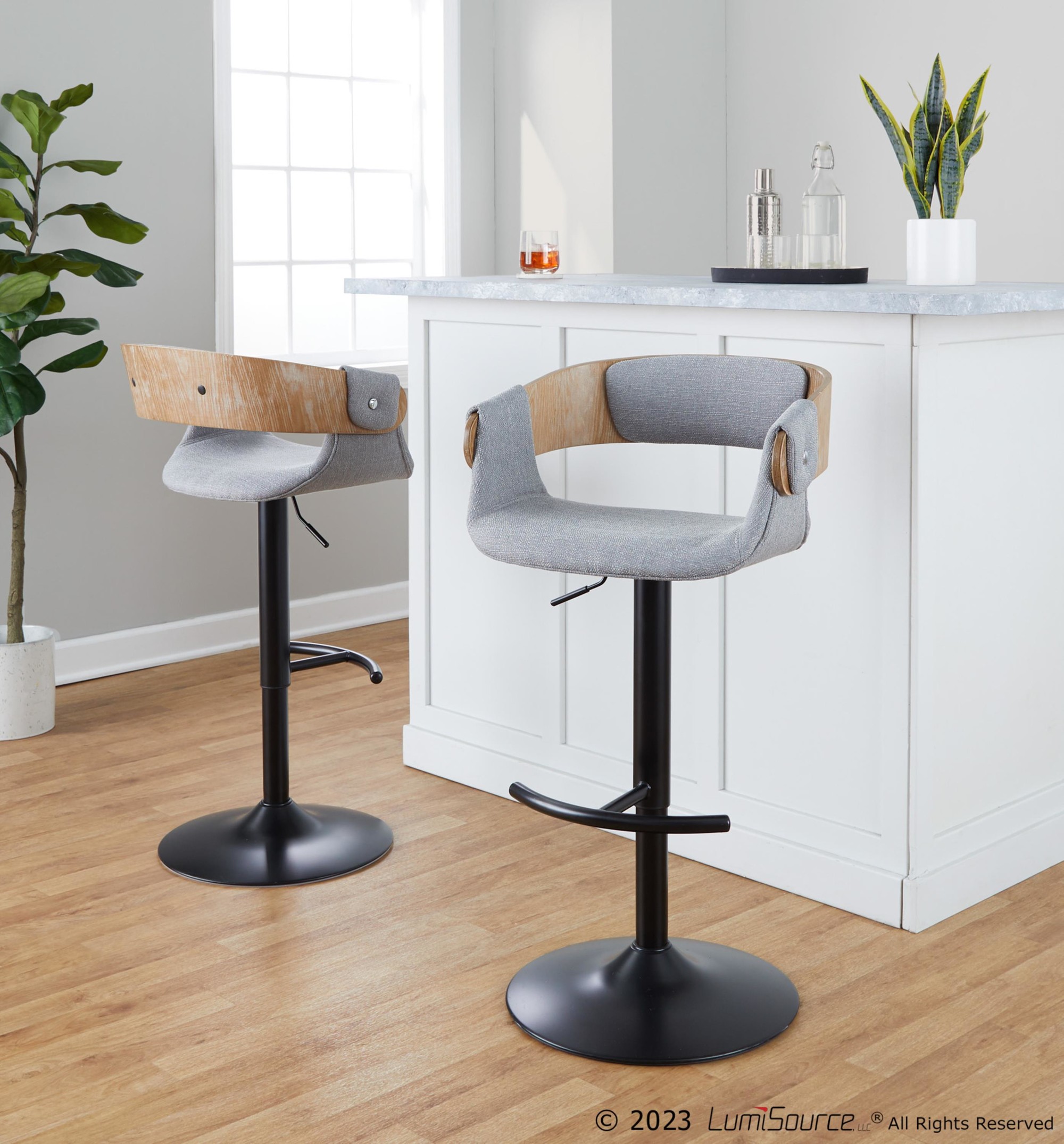 Elisa-Mid-Century-Modern-Grey-Fabric-Adjustable-Barstools-Set-of-2