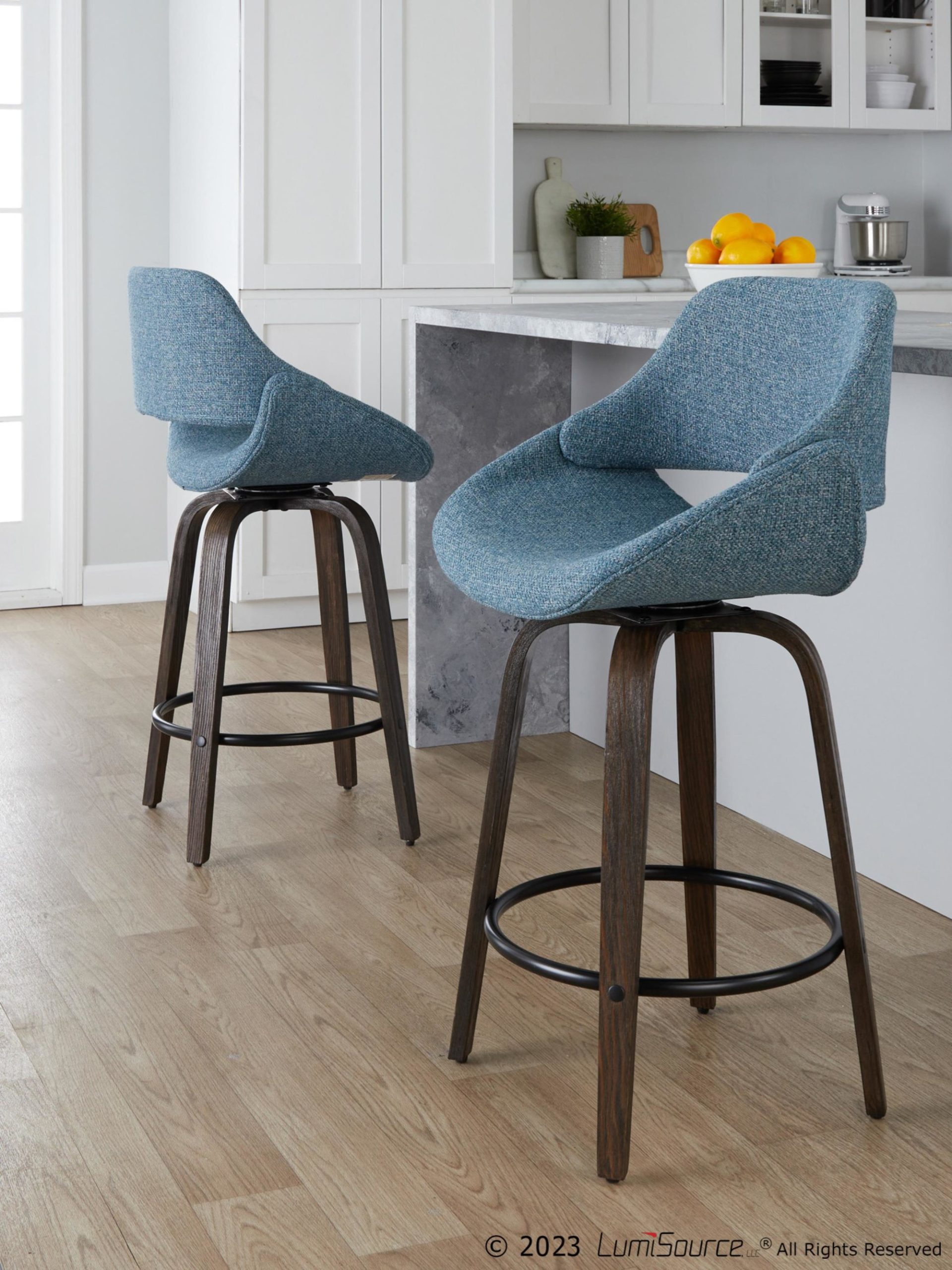 Fabrico-26-Inch-Mid-Century-Modern-Swivel-Counter-Stools-in-Walnut-and-Blue-Fabric-Set-of-2-Set-of-2