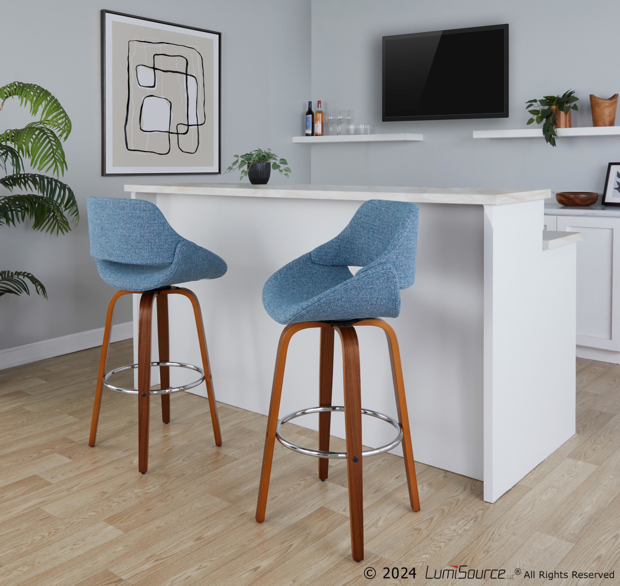 Fabrico-30-Inch-Mid-Century-Modern-Swivel-Barstool-in-Walnut-and-Blue-Fabric-with-Chrome-Footrest-Set-of-2-Set-of-2-1